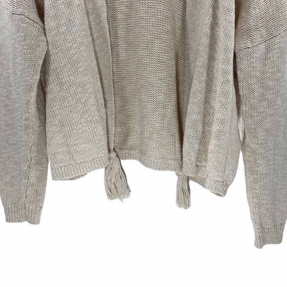 Med Lucky Brand Size Medium Oatmeal Cream Chunky Knit Open Linen Cardigan Tassel - Picture 5 of 10